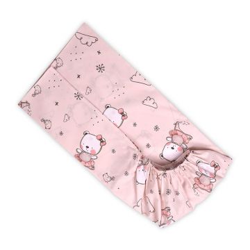 Cearceaf cu banda elastica bumbac ranforce 60 x 120 cm Pink Ballerina Bear