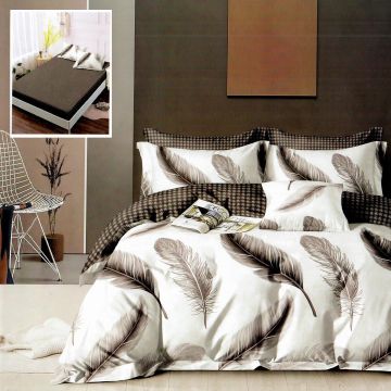 Lenjerie de pat finet 6 piese, cearceaf pat cu elastic, cearceaf pilota 200x230, 2 fete perna 50x70, 2 fete perna 70x70, Extra HF6P137