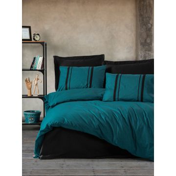 Lenjerie de pat pentru o persoana, L'essentiel Maison, Bitter, Petrol Blue / Black