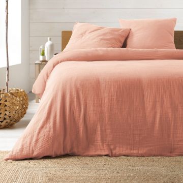 Lenjerie de pat roz din muselină pentru pat dublu/extinsă 220x240 cm Angelia – douceur d'intérieur