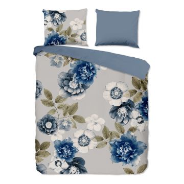 Lenjerie de pat albastră/gri din flanelă pentru pat dublu/extinsă 200x220 cm Gabin – Good Morning
