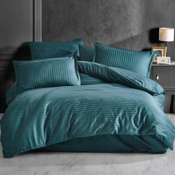 LENJERIE DE PAT BUMBAC 100 % CU HUSA PENTRU SALTEA DE 140X200, 160 X 200 SAU 180 X 200-TURKOAZ