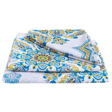 Lenjerie de pat bumbac polycotton Armonia, pentru pat de 2 persoane, XXL, alb/turcoaz