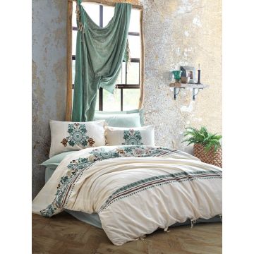 Lenjerie de pat dubla Reyya - Mint, Cotton Box, 6 piese, 240x260 cm, bumbac ranforce, multicolor