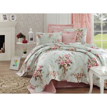 Cuvertura dubla, EnLora Home, Alanur Mint, 200x235 cm, 100% bumbac, multicolor