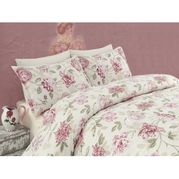 Lenjerie de pat dubla, Eponj Home, Care Pink, 4 piese, amestec bumbac, multicolor