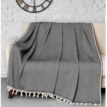 Patura Chenille, Alb Negru, 170x230 cm