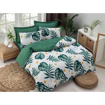 Set Lenjerie de pat double, 65% Bumbac / 35% POLYESTER, Verde, 220x200 cm