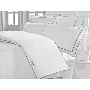 Set Lenjerie de pat double din Satin, 100% Bumbac Akfil, Alb, 220x200 cm