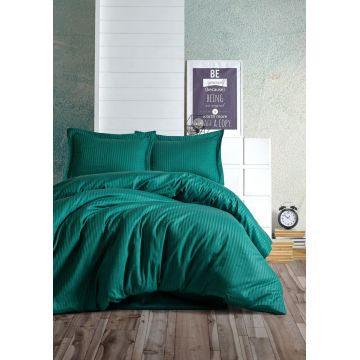 Set Lenjerie de pat double din Satin, 100% Bumbac Satin, Verde, 220x200 cm