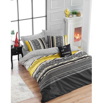 Set Lenjerie de pat double, Ranforce, Galben, 200x220 cm