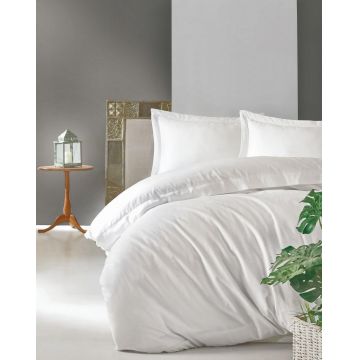 Set Lenjerie pat double White, Bumbac Satinat, 200x220 cm