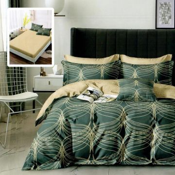 Lenjerie de pat, 2 persoane, bumbac finet, 6 piese, gri/crem