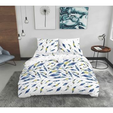 Lenjerie de pat dubla Feathers, Bedora, 4 piese, 200x220, 100% bumbac, multicolor Lenjerie de pat dubla Feathers, Bedora, 4 piese, 200x220, 100% bumbac, multicolor
