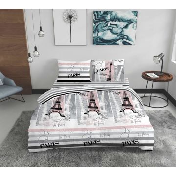 Lenjerie de pat dubla Paris, Bedora, 4 piese, 200x220 cm, 100% bumbac, multicolor Lenjerie de pat dubla Paris, Bedora, 4 piese, 200x220 cm, 100% bumbac, multicolor