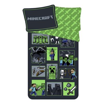 Lenjerie de pat pentru copii din bumbac pentru pat de o persoană 140x200 cm Minecraft Survival Mode – Jerry Fabrics