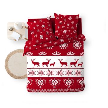 Lenjerie de pat roșie din microflanel pentru pat dublu/extinsă 240x220 cm Floconette – douceur d'intérieur