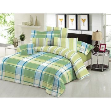 Lenjerie pat 2 persoane XXL Minet Conf, bumbac 100% , patrate- verde,albastru