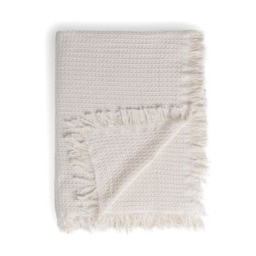 Cuvertură crem din bumbac reciclat 260x280 cm Honeycomb – Ixia