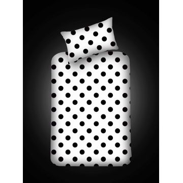 Set de pat pentru o persoana (cearceaf cu elastic si perna) 2 piese, L'essentiel Maison, Point, 65% bumbac/35% poliester, Alb/Negru