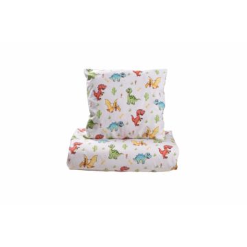Lenjerie 3 piese model Dinozauri + Protectie impermeabila patut 120x60 cm