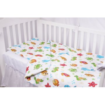 Lenjerie 6 piese patut 120x60 cm bumbac model animale acvatice