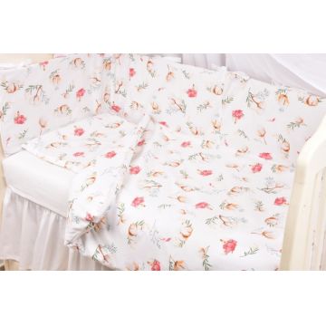 Lenjerie 6 piese patut 120x60 cm bumbac model Flori de bumbac