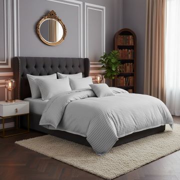 Lenjerie de pat pentru 2 persoane XXL, Bumbac Damasc 100%, 4 piese, Cearceaf pat 240x260, Cearceaf pilota 200x230, Fete de perne 50x70 x 2, gri