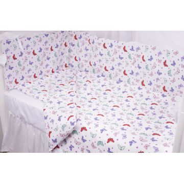 Lenjerie patut cu 3 piese 120x60 cm din bumbac model Fluturasi multicolori
