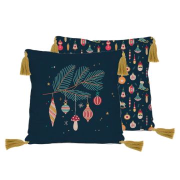 Pernă albastră închis din amestec de in Really Nice Things Christmas Ornaments, 45 x 45 cm, 45 x 45 cm