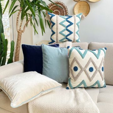 Set fete de perna, Blue House Pillow Set Cover, 20% in, 80% poliester, Turcoaz / Gri / Bleumarin / Crem Set fete de perna, Blue House Pillow Set Cover, 20% in, 80% poliester, Turcoaz / Gri / Bleumarin / Crem