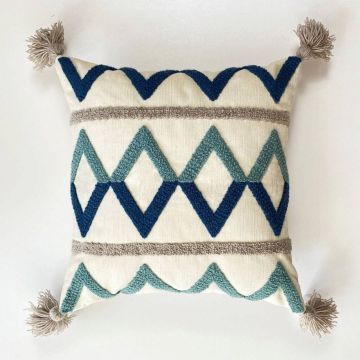 Set perne decorativet, Beach House Velvet Pillow Set With İnsert, Bumbac, Turcoaz / Gri / Bleumarin / Alb Set perne decorativet, Beach House Velvet Pillow Set With İnsert, Bumbac, Turcoaz / Gri / Bleumarin / Alb