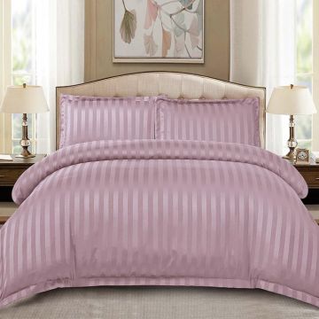 Lenjerie Damasc Stripe Lila Inchis 4 Piese cu elastic (Finet)