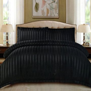 Lenjerie Damasc Stripe Negru cu elastic 4 Piese (Finet)