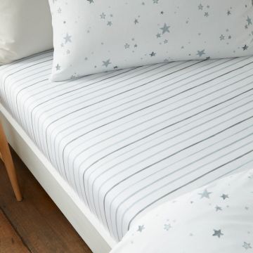 Cearceaf pentru copii alb din bumbac pentru pat de o persoană cu elastic 90x190 cm Stars – Bianca