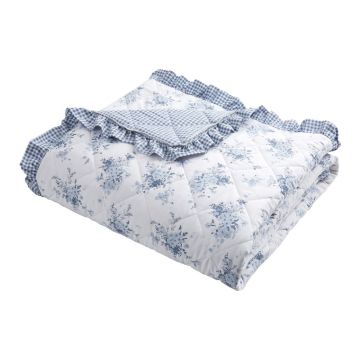 Cuvertură albă-albastră matlasată 220x230 cm Lucie Floral Frill – Catherine Lansfield