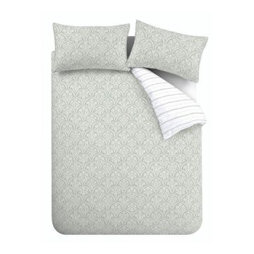 Lenjerie de pat albă-verde din bumbac percal pentru pat dublu/extinsă 230x220 cm Scallop Floral – Bianca