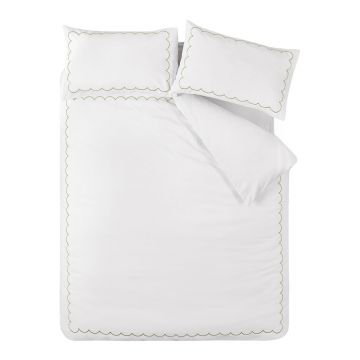 Lenjerie de pat albă-verde pentru pat dublu/extinsă 230x220 cm Scallop Border – Catherine Lansfield