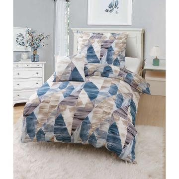Lenjerie de pat albastră-maro din microsatin pentru pat de o persoană cu 3 piese 140x200 cm Eden – JAHU collections Lenjerie de pat albastră-maro din microsatin pentru pat de o persoană cu 3 piese 140x200 cm Eden – JAHU collections