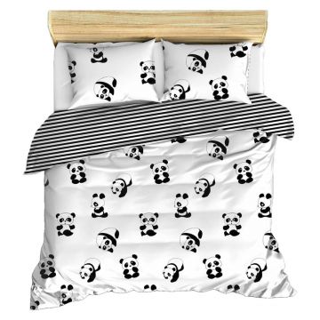Lenjerie de pat pentru copii alb-negru pentru pat dublu 200x200 cm Panda – Mijolnir