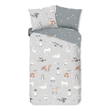 Lenjerie de pat pentru copii gri din flanelă pentru pat de o persoană 140x200 cm Cira – Good Morning