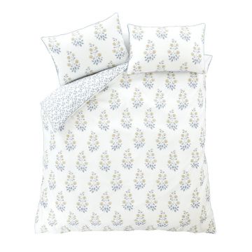 Lenjerie de pat albă din damasc pentru pat de o persoană 135x200 cm Eloise Floral – Bianca