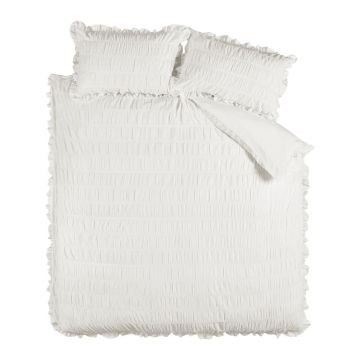 Lenjerie de pat albă din țesătură crep pentru pat de o persoană 135x200 cm Seersucker Frill – Catherine Lansfield