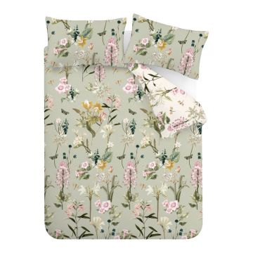 Lenjerie de pat verde-deschis din bumbac pentru pat de o persoană 135x200 cm Exotic Floral – RHS