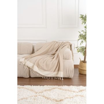 Cuvertura de pat, Baliksirti - Beige, PestemalLand, 90% bumbac / 10% poliester