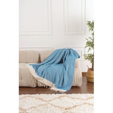 Cuvertura de pat, Baliksirti - Turquoise, PestemalLand, 90% bumbac / 10% poliester