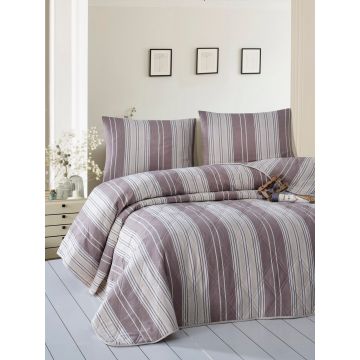 Cuvertura matlasata dubla, Lima - Brown, EnLora Home, 70% bumbac / 30% poliester