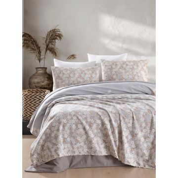 Cuvertura matlasata dubla, Piti Yaprak - Rose, EnLora Home, Bumbac