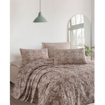 Cuvertura matlasata dubla, Pure - Brown, EnLora Home, Bumbac