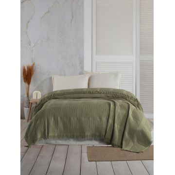 Cuvertura matlasata dubla, Sirius - Khaki, Şaheser, Bumbac